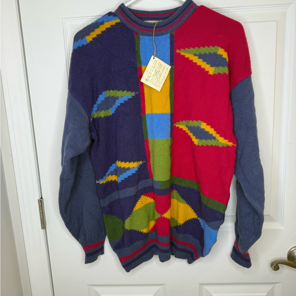 Vintage PACO Abstract electric grandpa Wool Knit Sweater Sz S/M Unisex NWT